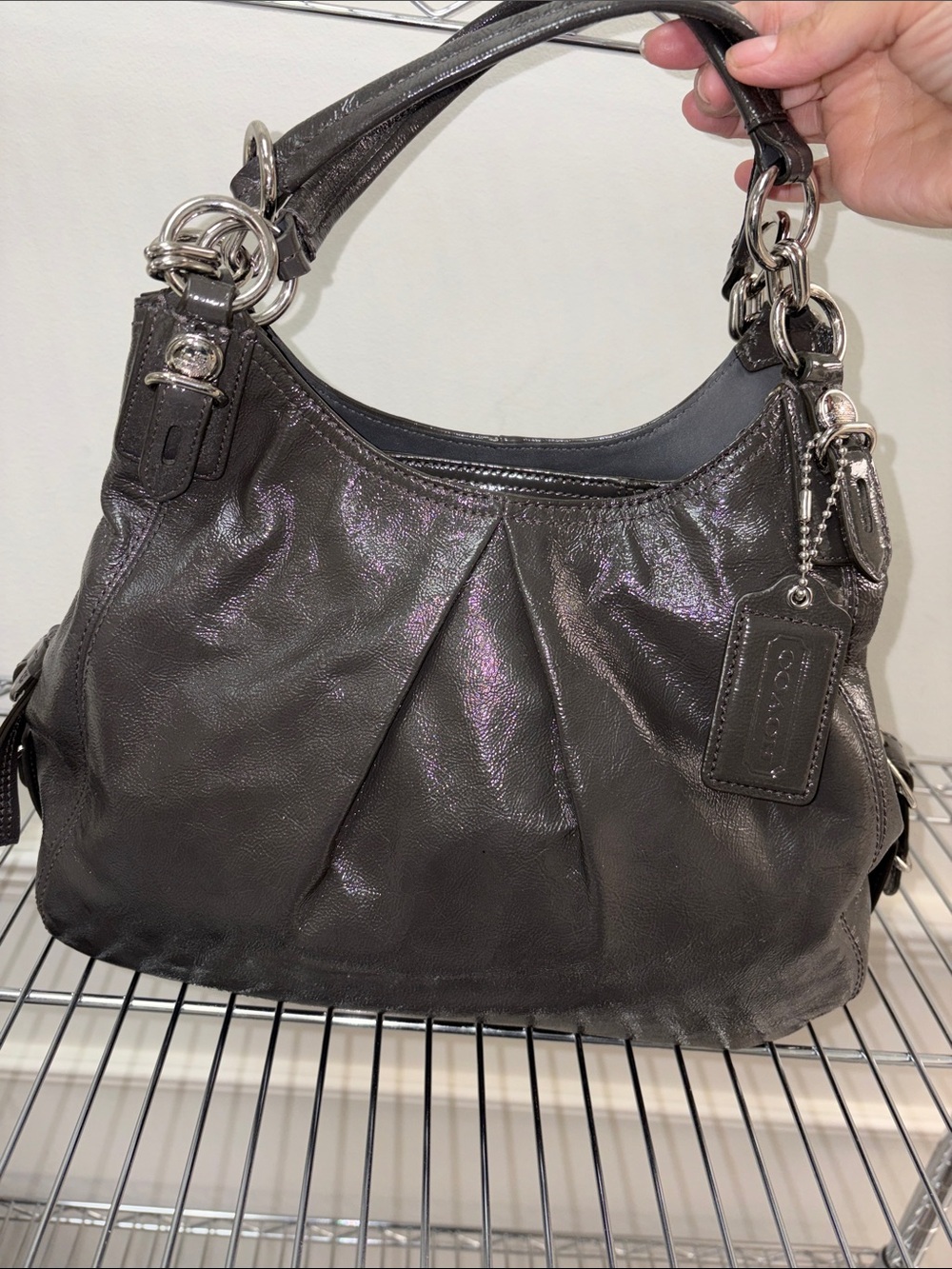 COACH MAGGIE IN GRAPHITE GRAY PATENT LEATHER  #15734